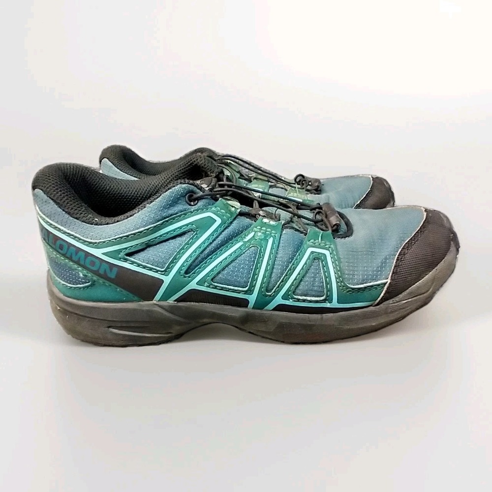 Salomon Speedcross Trail Running Shoes Teal Black Youth Size 4 Quicklace Hiking